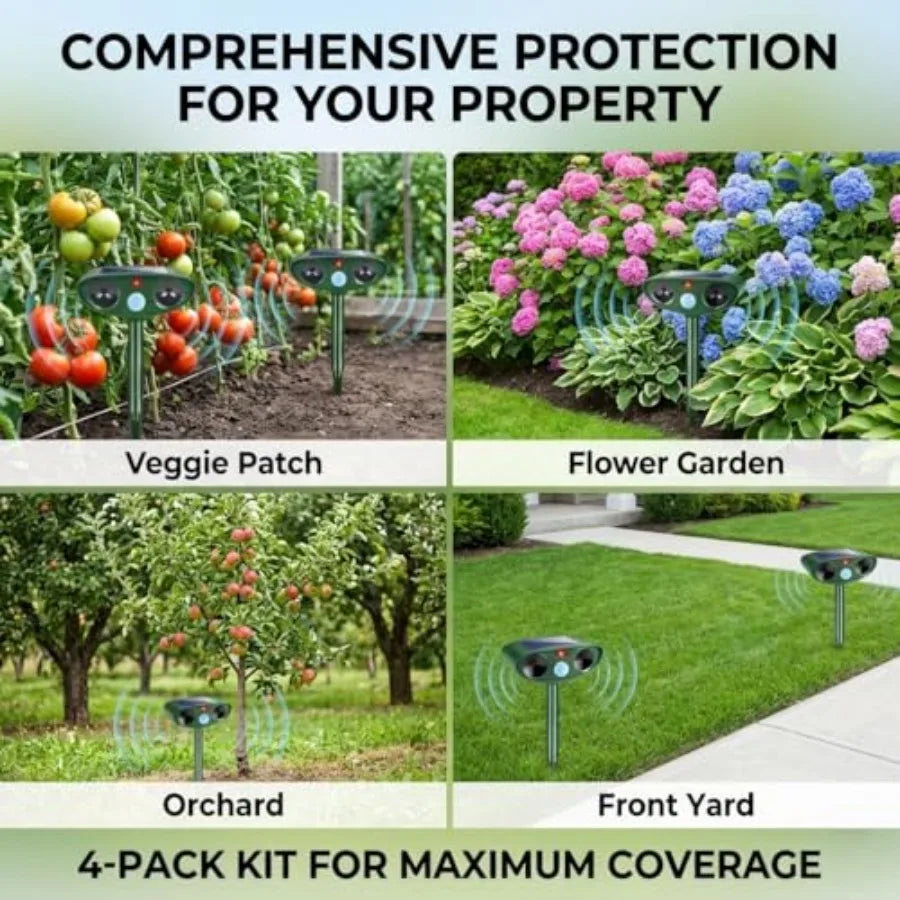 Outdoor Solar Ultrasonic Deer Repellent With Motion Sensor For Gardens