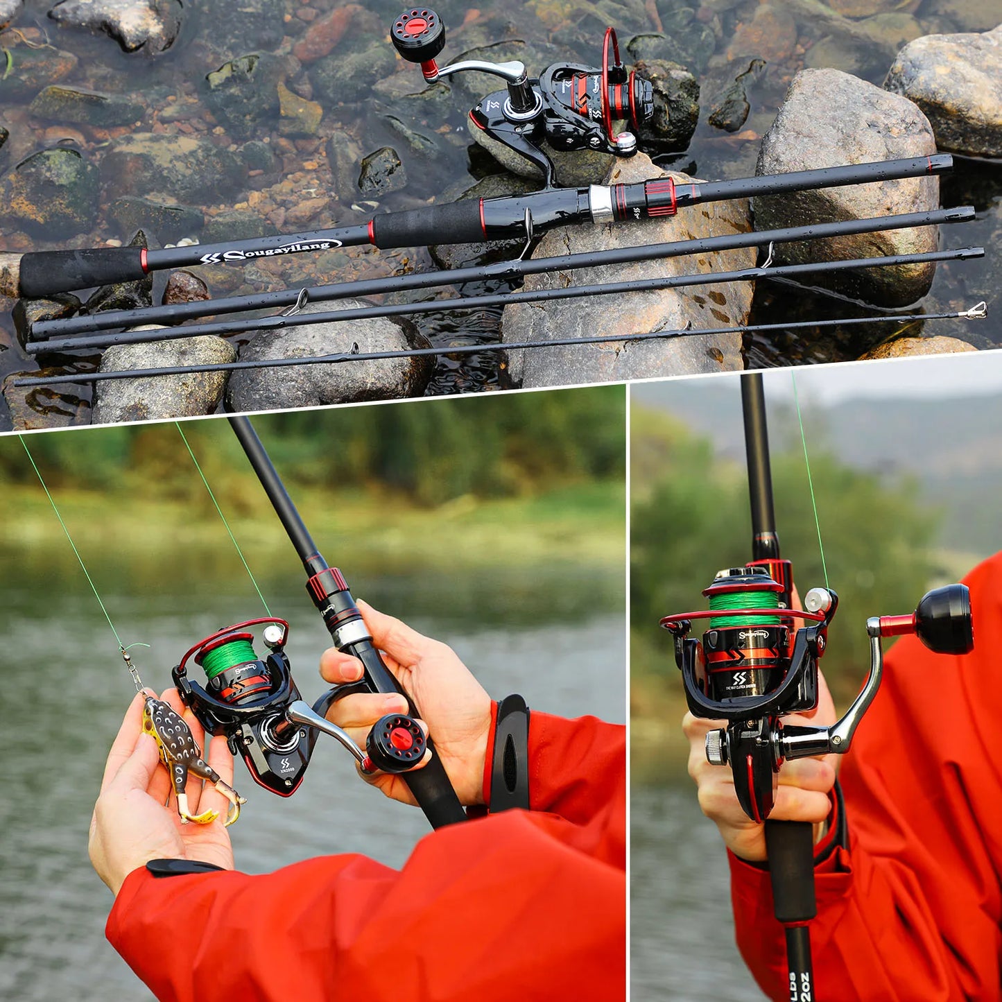 Sougayilang Spinning Rod And Reel Combo Carbon Fiber Travel Kit