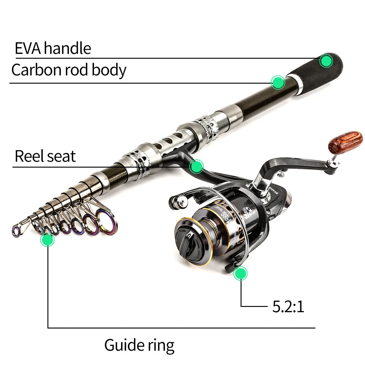 Telescopic Rod Wheel Set With Rotating Reel For Sea Fishing