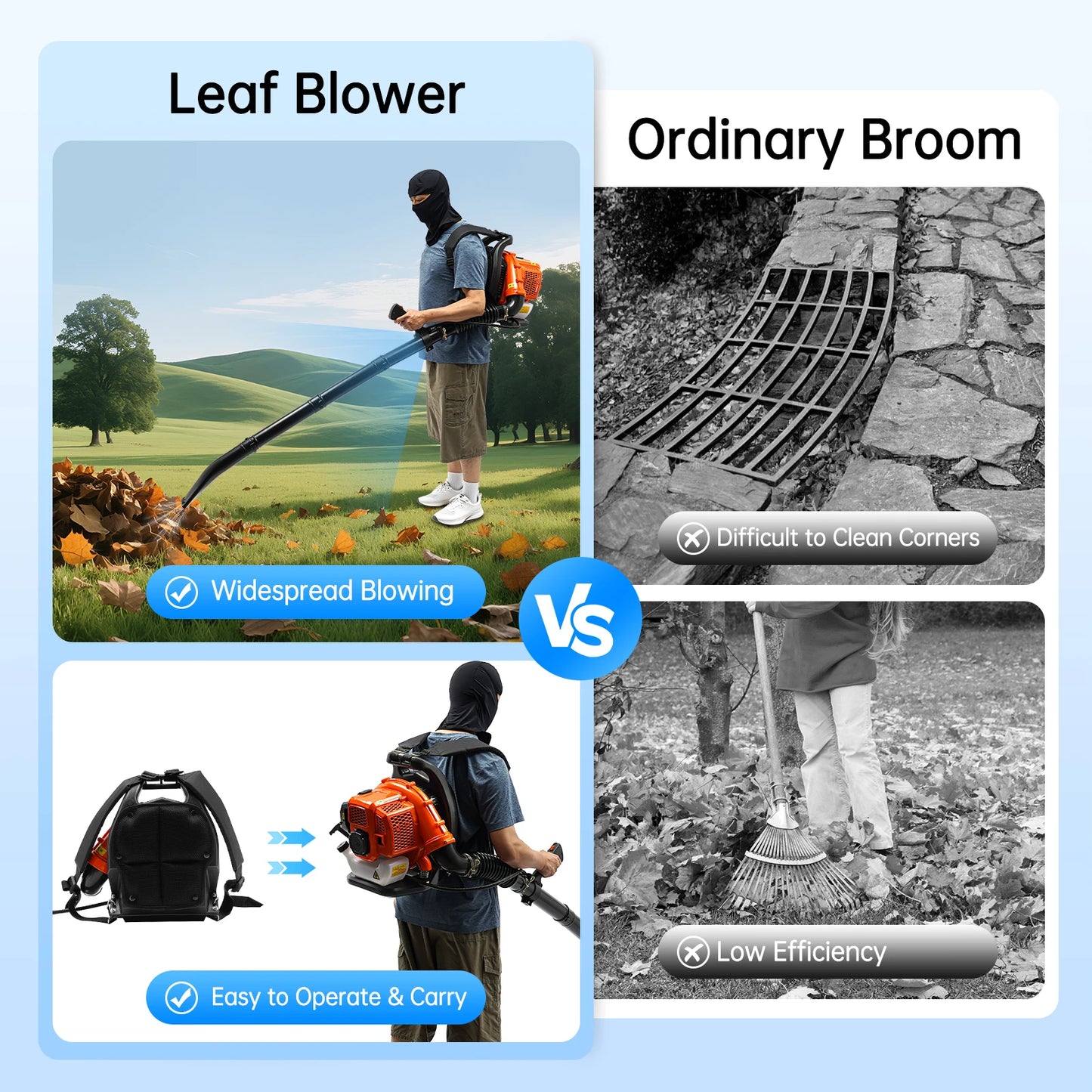 Bymaocar EB808 Backpack Leaf Blower 1.25kW Petrol Garden Blower