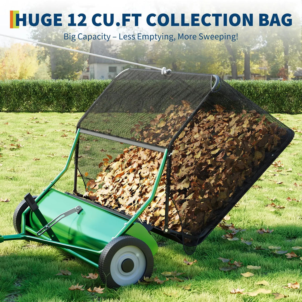 HiMISS Heavy Duty Tow Behind Lawn Sweeper and Leaf Collector - Parry's Picks