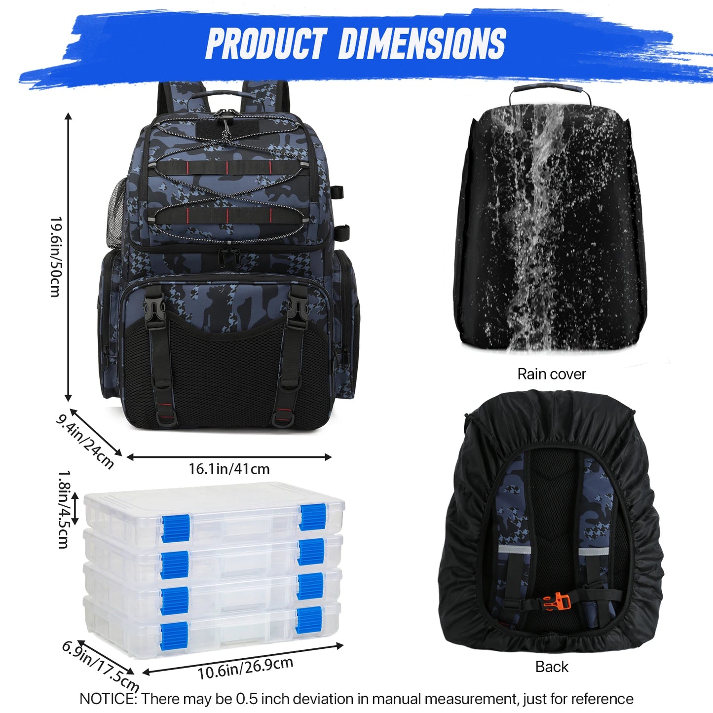 Fishing Backpack Cooler Tackle Bag With Rod Holders Rain Cover