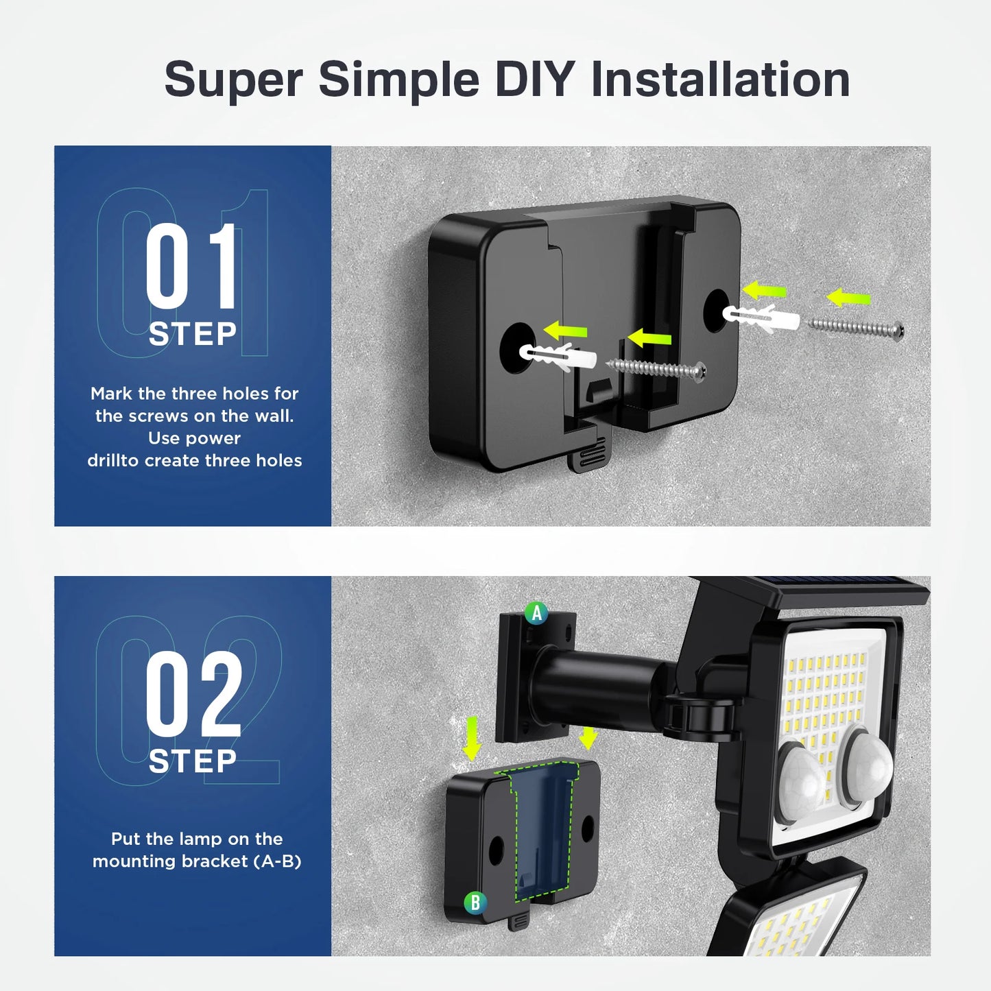 SZRSTH Solar Outdoor Lights 3000LM LED Motion Sensor Flood Lights