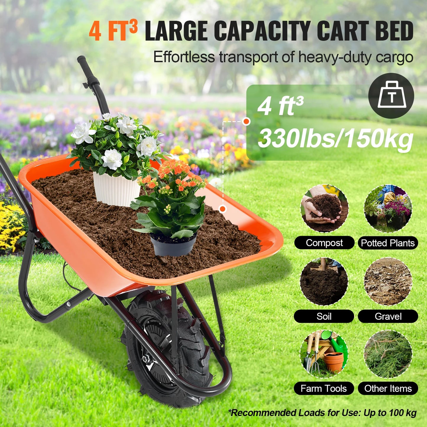 SucceBuy Electric Wheelbarrow Cart Garden Dump Wagon With Metal Handle