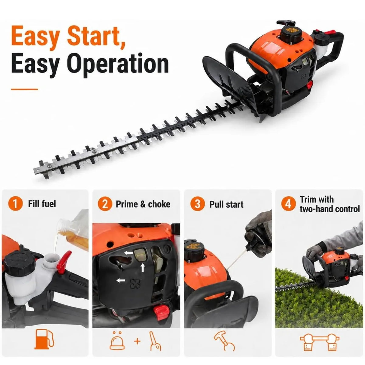 Gas Powered Hedge Trimmer With Dual Action Blade For Shrubs - Parry's Picks