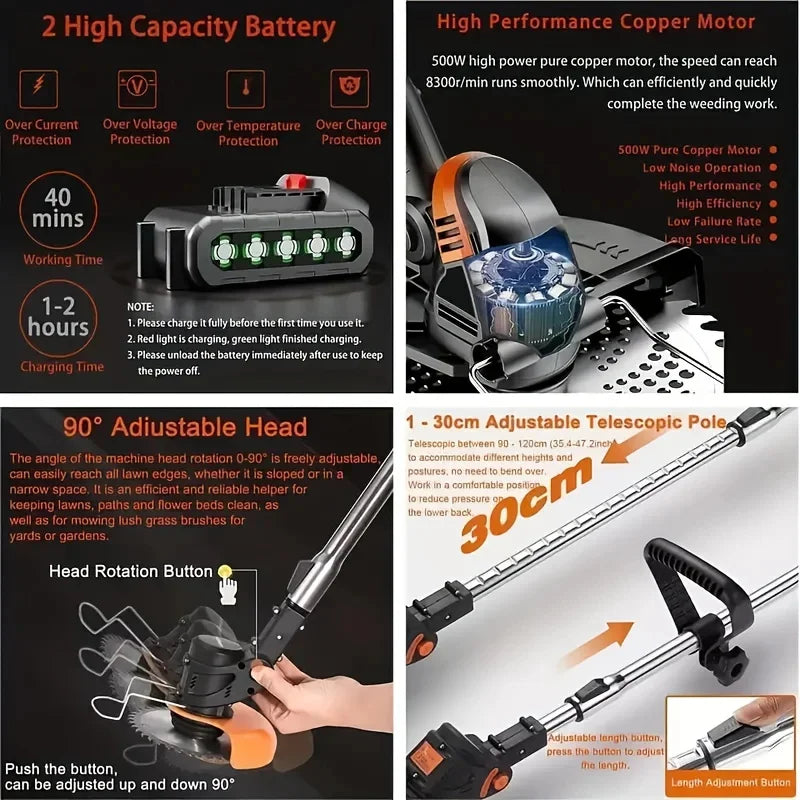 Wireless Portable Weed Trimmer Edger Lawn Care With Dual Batteries