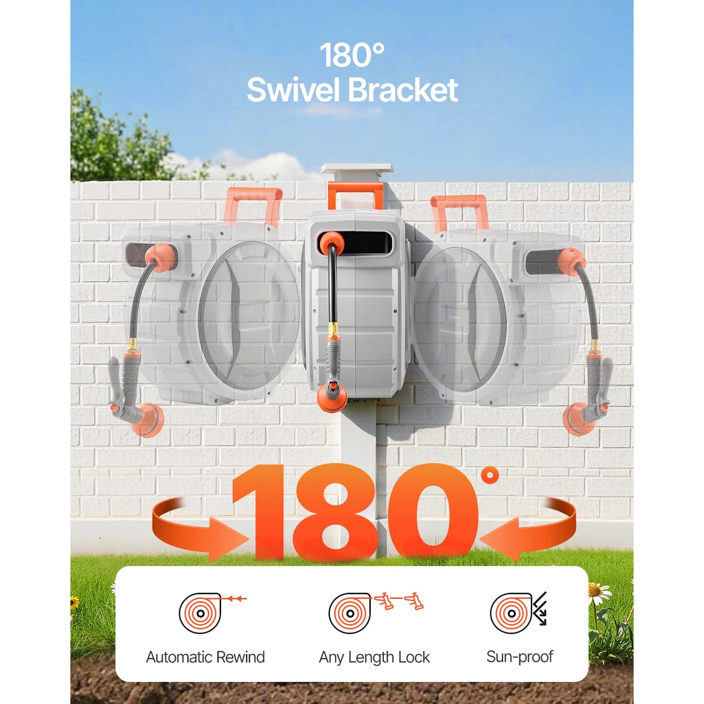 SucceBuy Retractable Garden Hose Reel With 9Pattern Nozzle