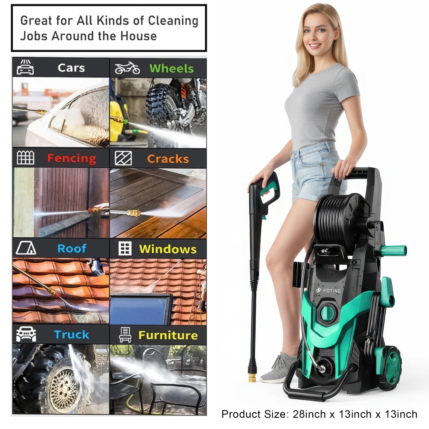 FF FOTING 4500 PSI Electric Pressure Washer With 4 Nozzles