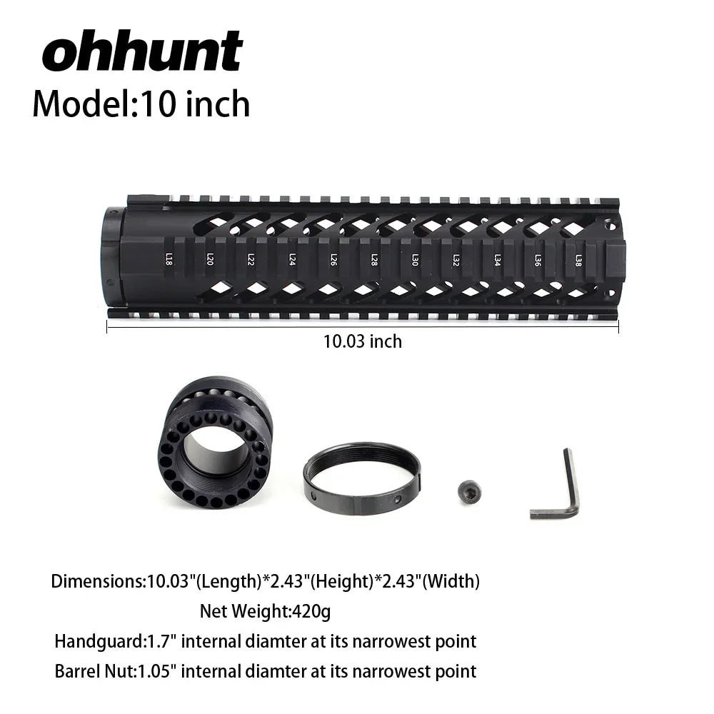 Ohhunt Free Float Quad Rail Handguard For AR15 M4 M16 Picatinny
