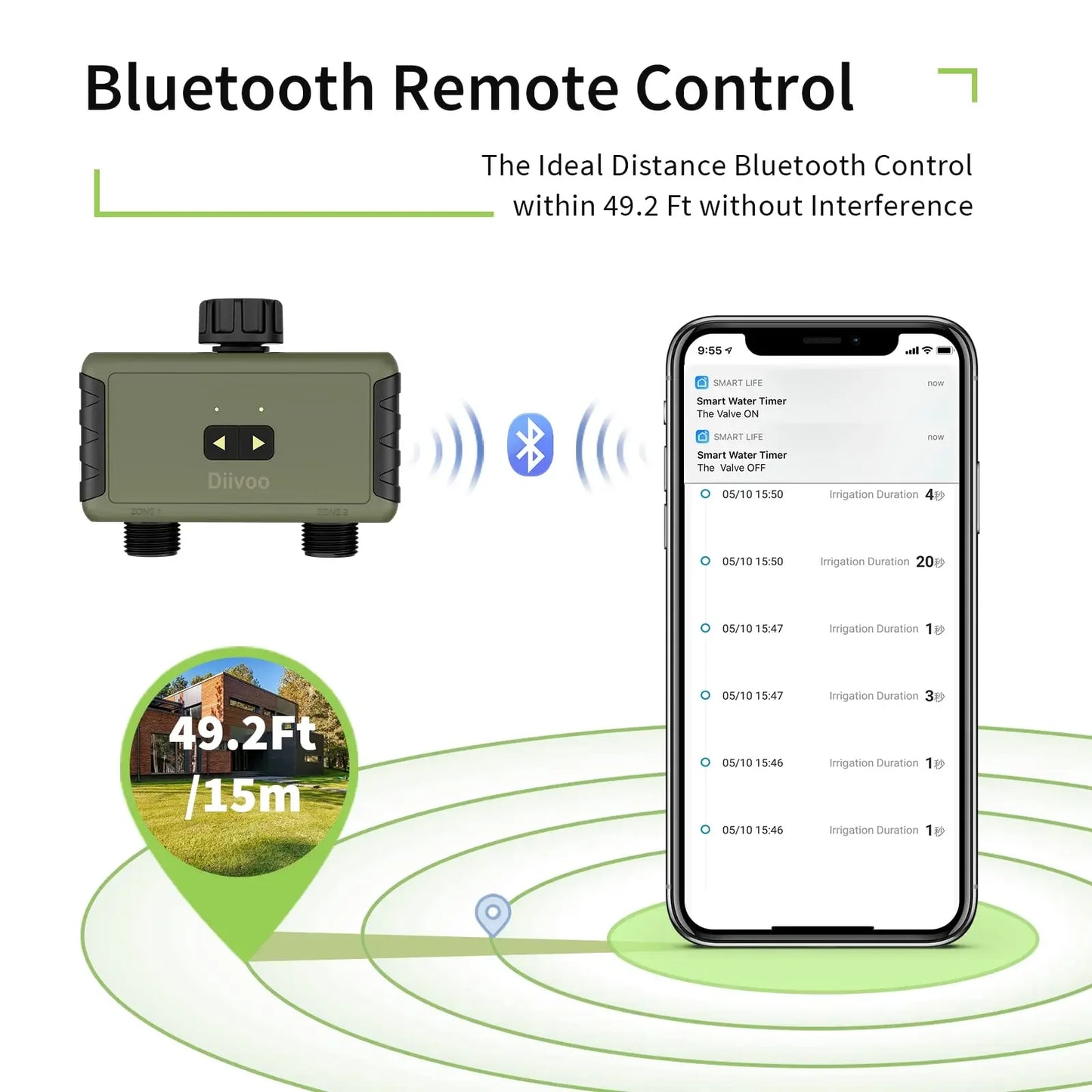 Diivoo Timed Sprinkler Bluetooth Smart Water Timer For Garden Hose 20 Schedules