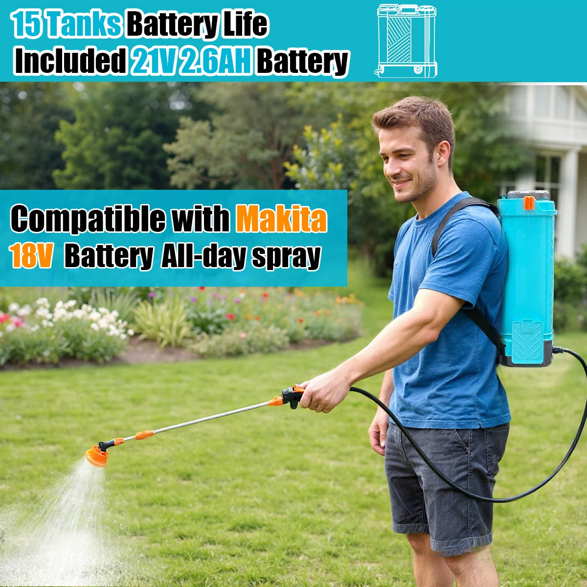 Battery Powered Backpack Sprayer 100 PSI Works With Makita Battery