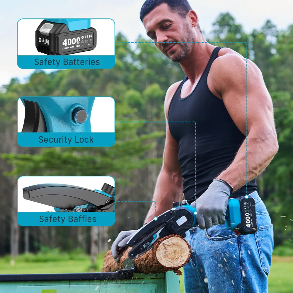 Seesii Cordless Mini Chainsaw Electric Pruning Saw Rechargeable Woodworking
