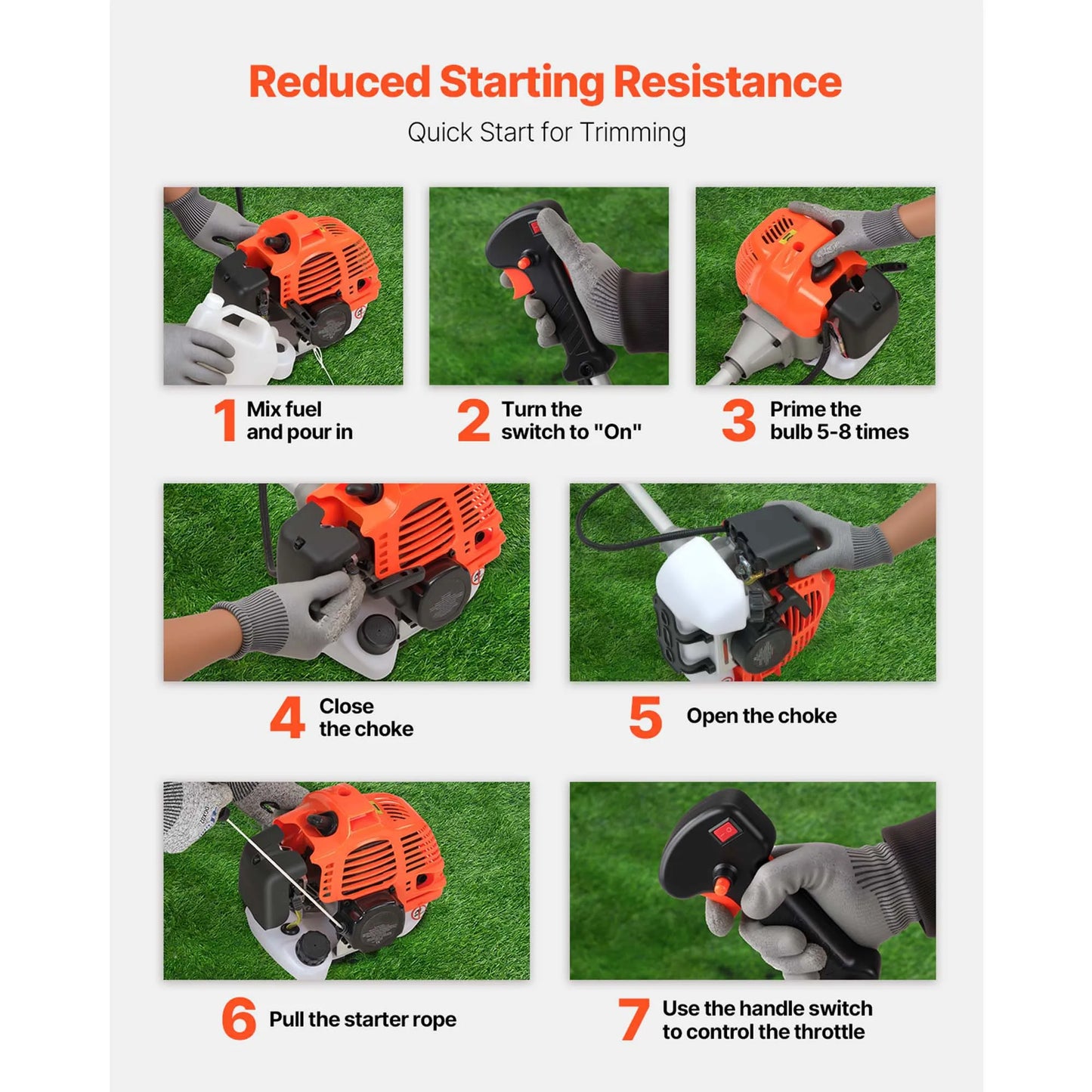 Cordless Gas Powered Trimmer 26/43/52cc with Shoulder Strap