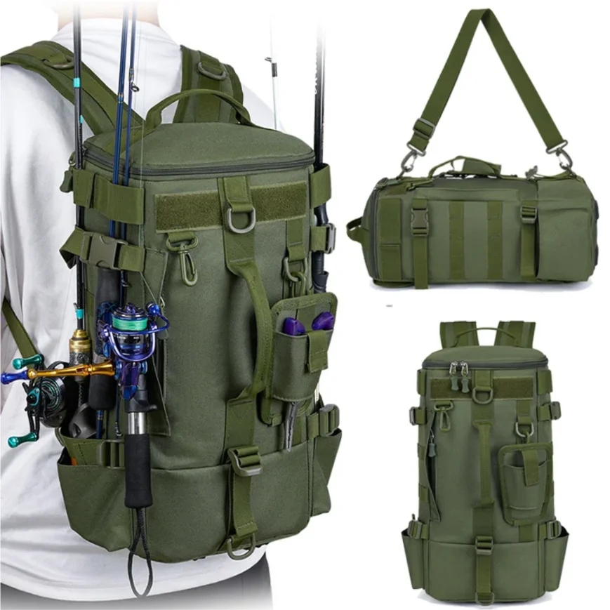 Military Style Tactical Fishing Backpack With Rod Holders