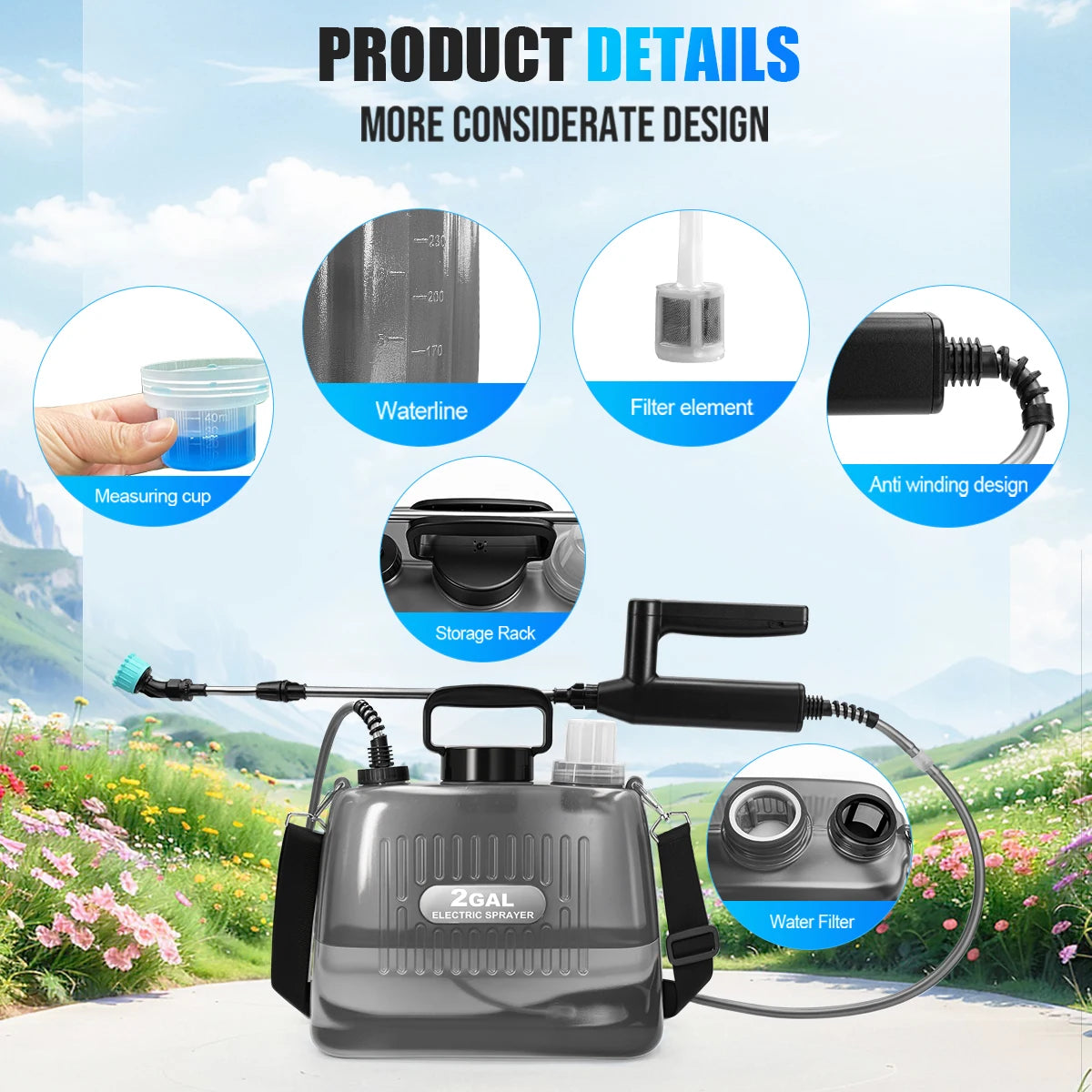 Battery Powered Garden Sprayer With Three Pressure Levels Extendable Wand