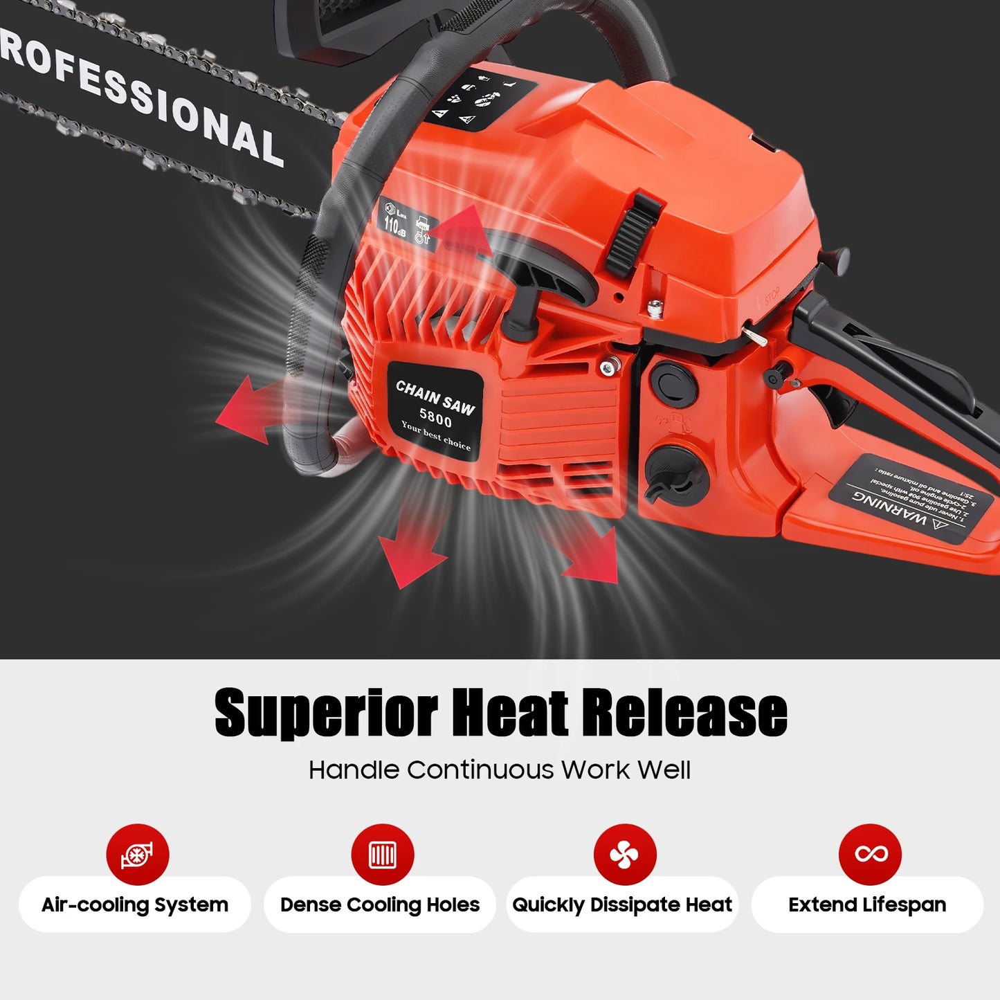Gas Chainsaw Two Stroke High Performance Saw Wood Cutting Pruning