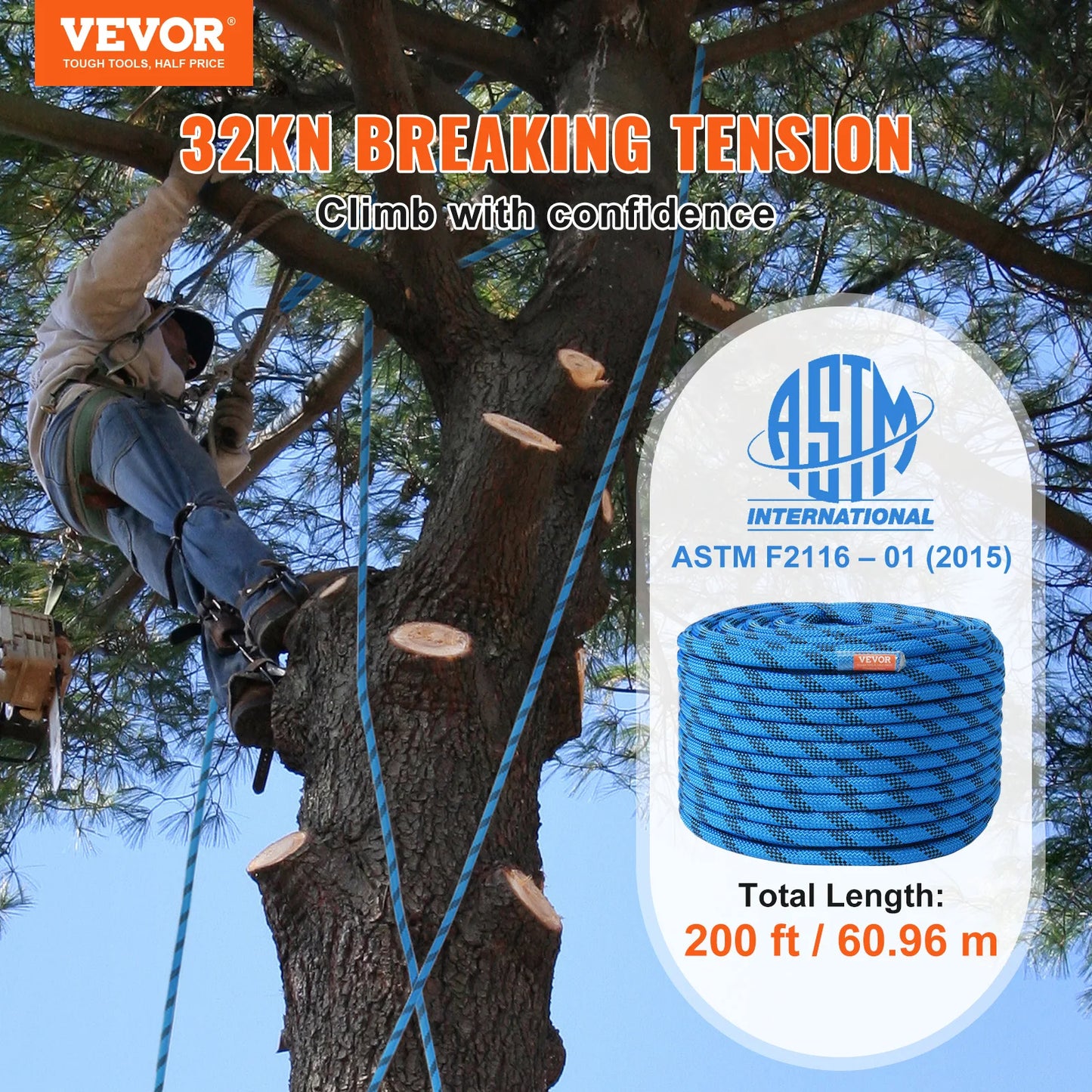 VEVOR Static Climbing Rope 32 KN Break Strength Outdoor Use