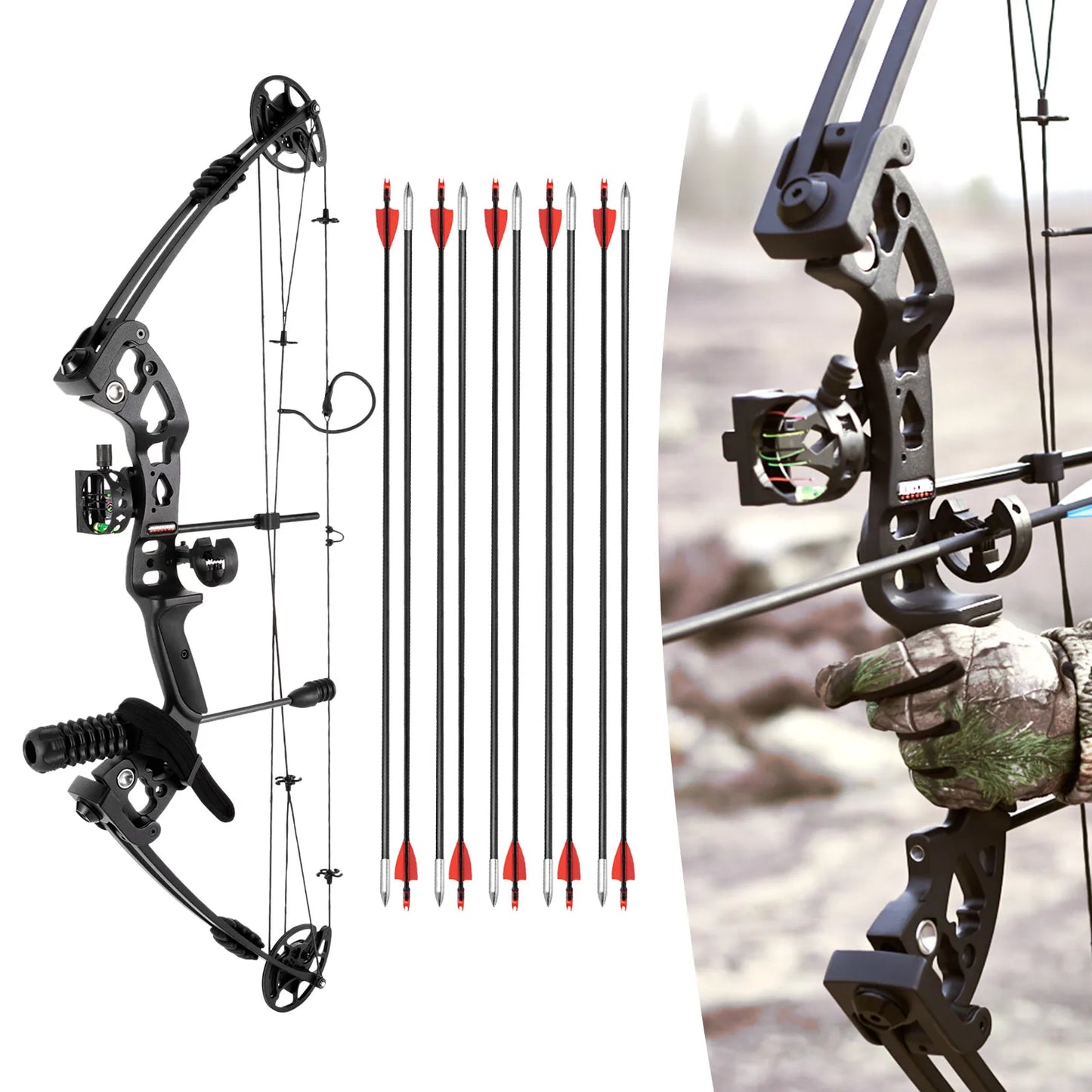 Compound Bow for Adults and Beginners With Adjustable Draw 30-55lb