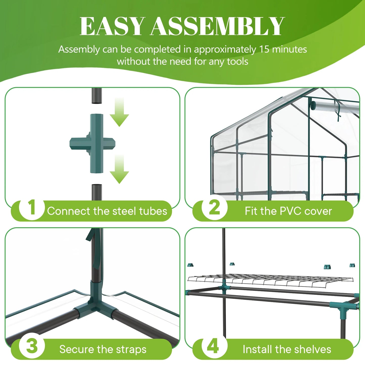 Walk-In Portable Greenhouse With Shelves For Indoor Outdoor Gardening