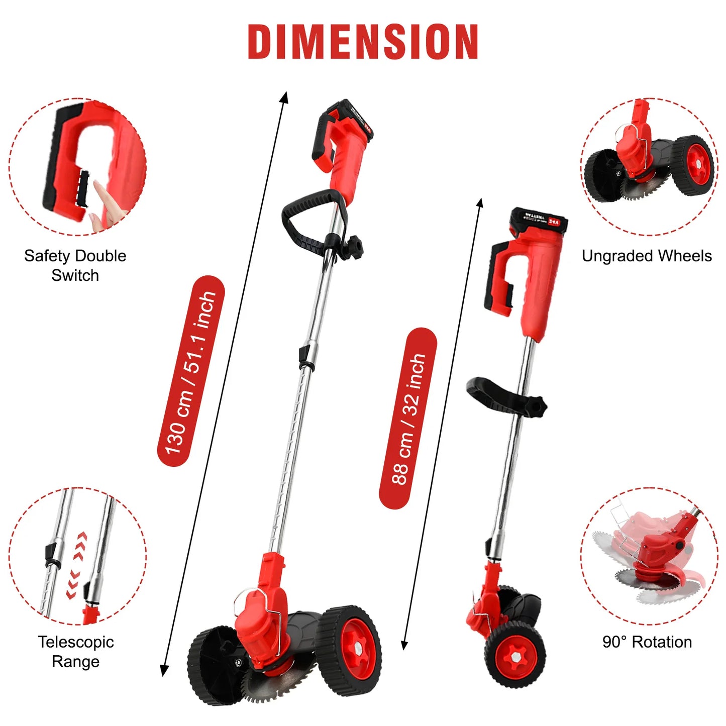 Cordless 21V Weed Wacker Edger 3-in-1 With Wheels
