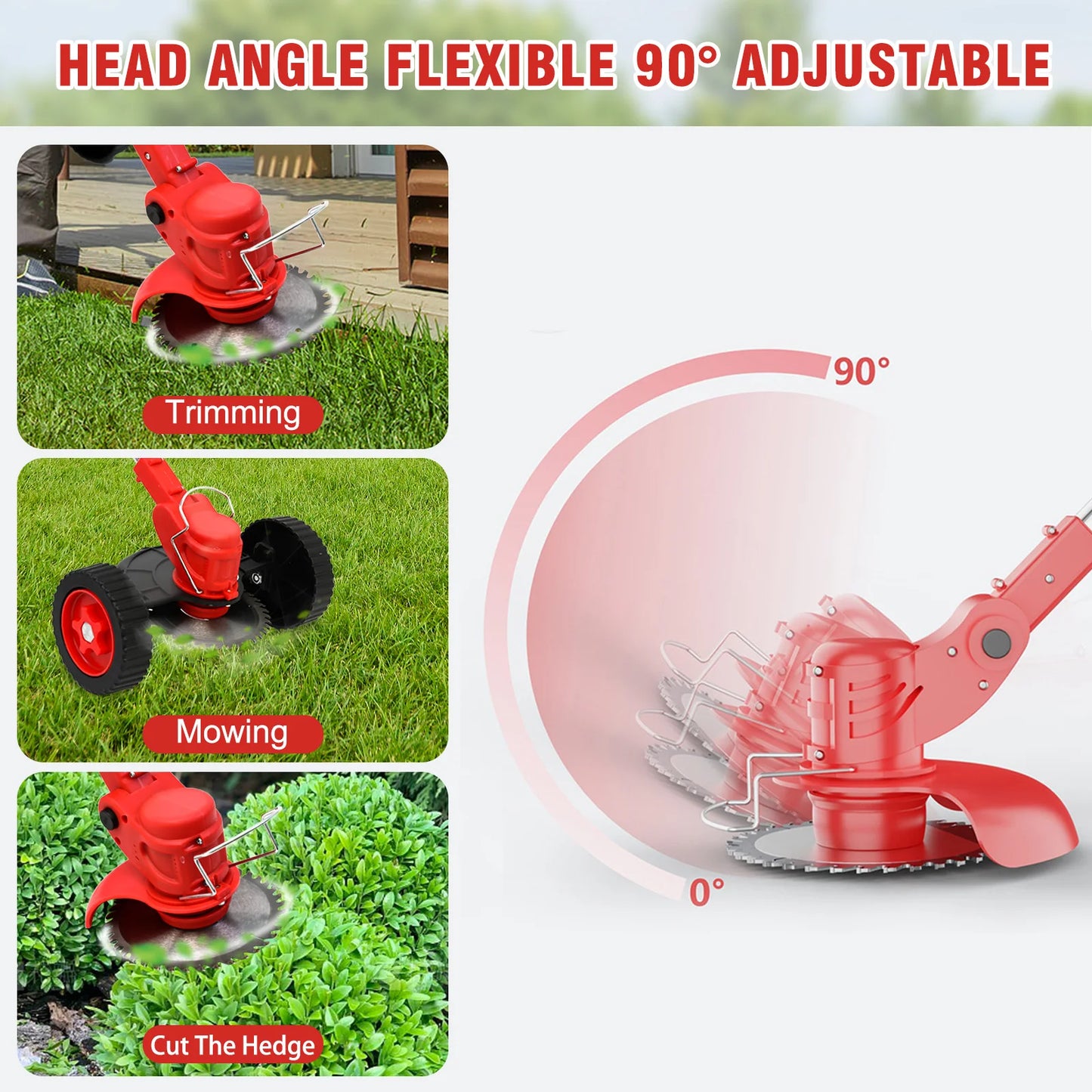 Cordless 21V Weed Wacker Edger 3-in-1 With Wheels