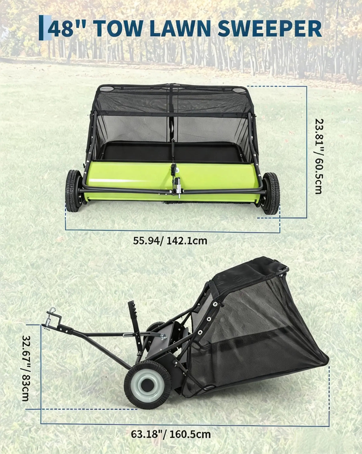 HiMISS Heavy Duty Tow Behind Lawn Sweeper and Leaf Collector - Parry's Picks