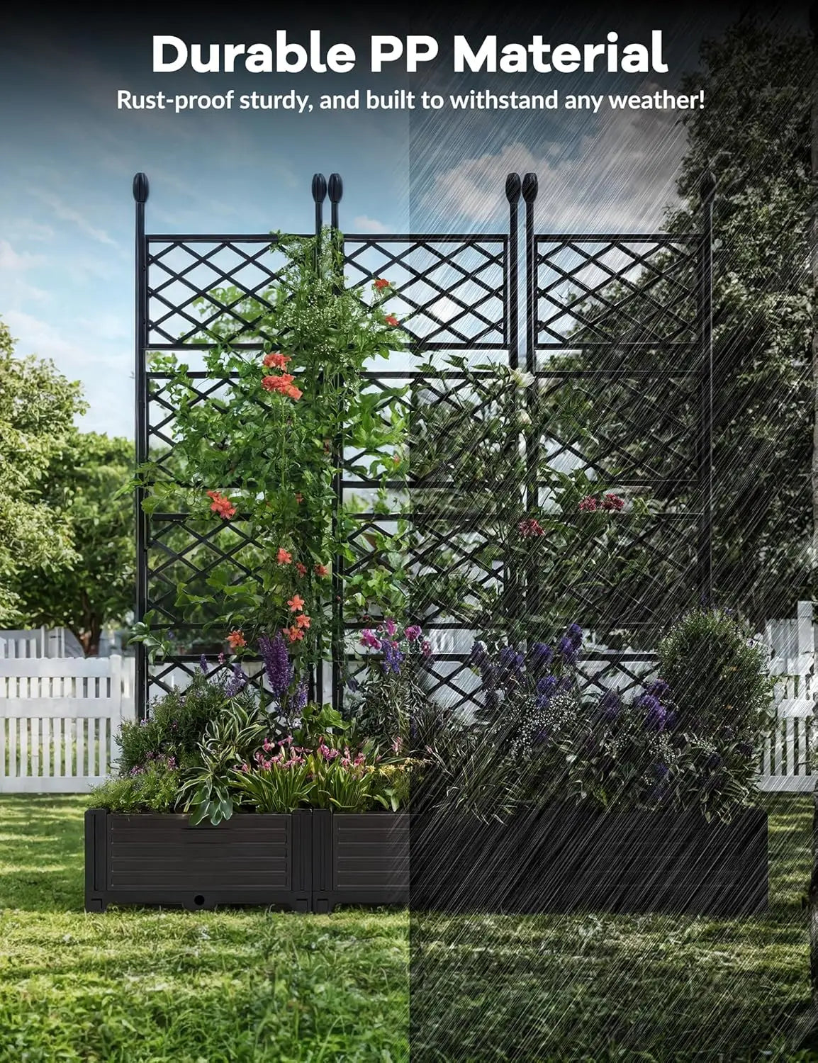 Outdoor Raised Planter Box With Trellis For Climbing Plants And Vegetables
