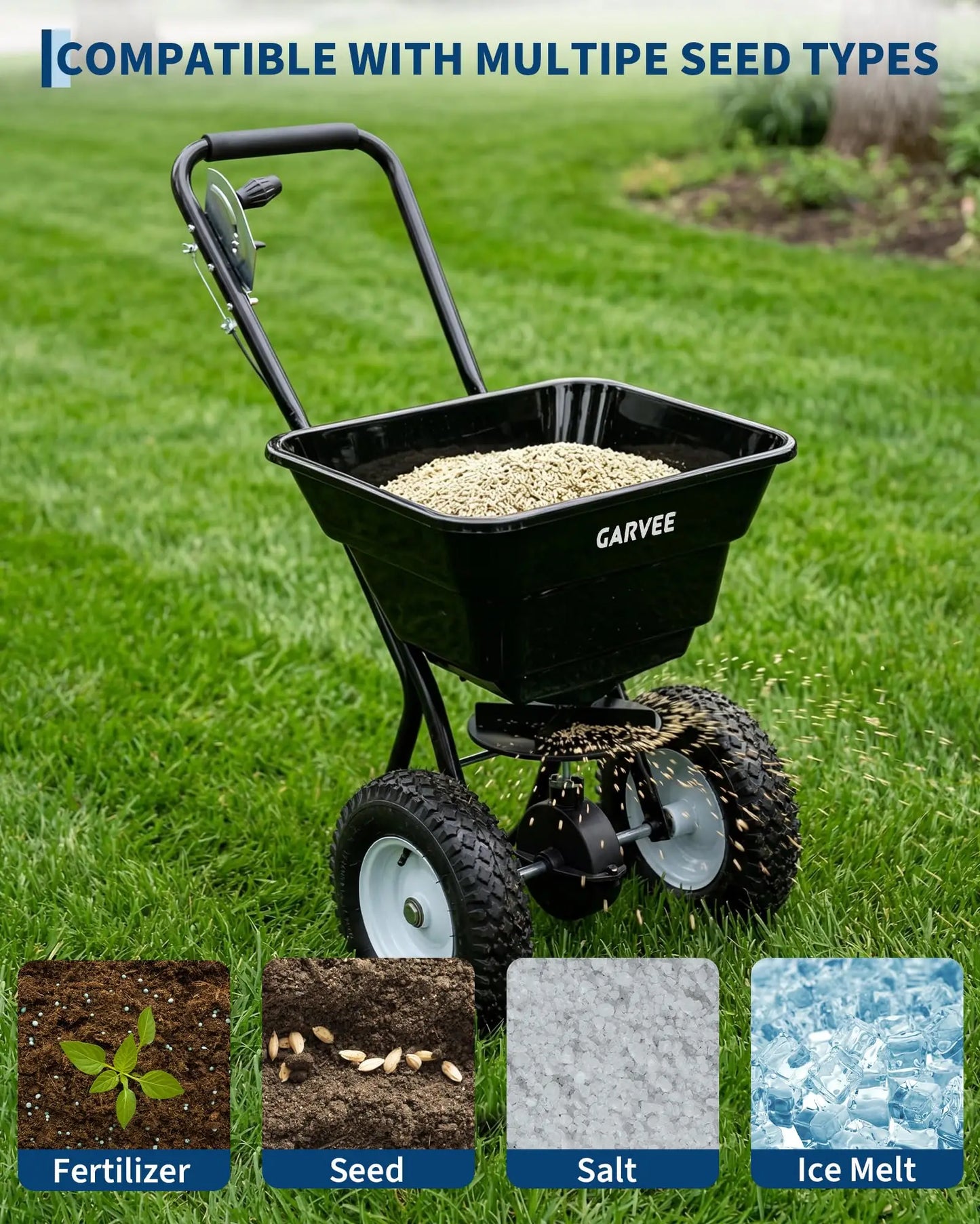 80 Lbs Push Broadcast Spreader All-Terrain Walk-Behind Lawn Spreader