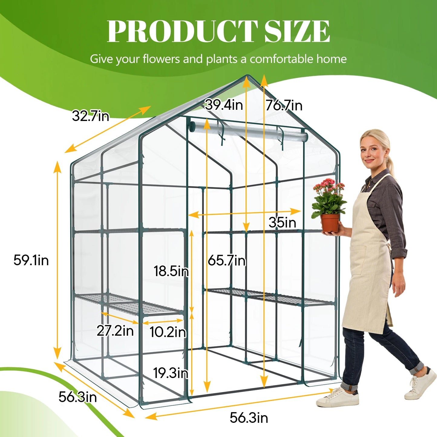 Walk-In Portable Greenhouse With Shelves For Indoor Outdoor Gardening