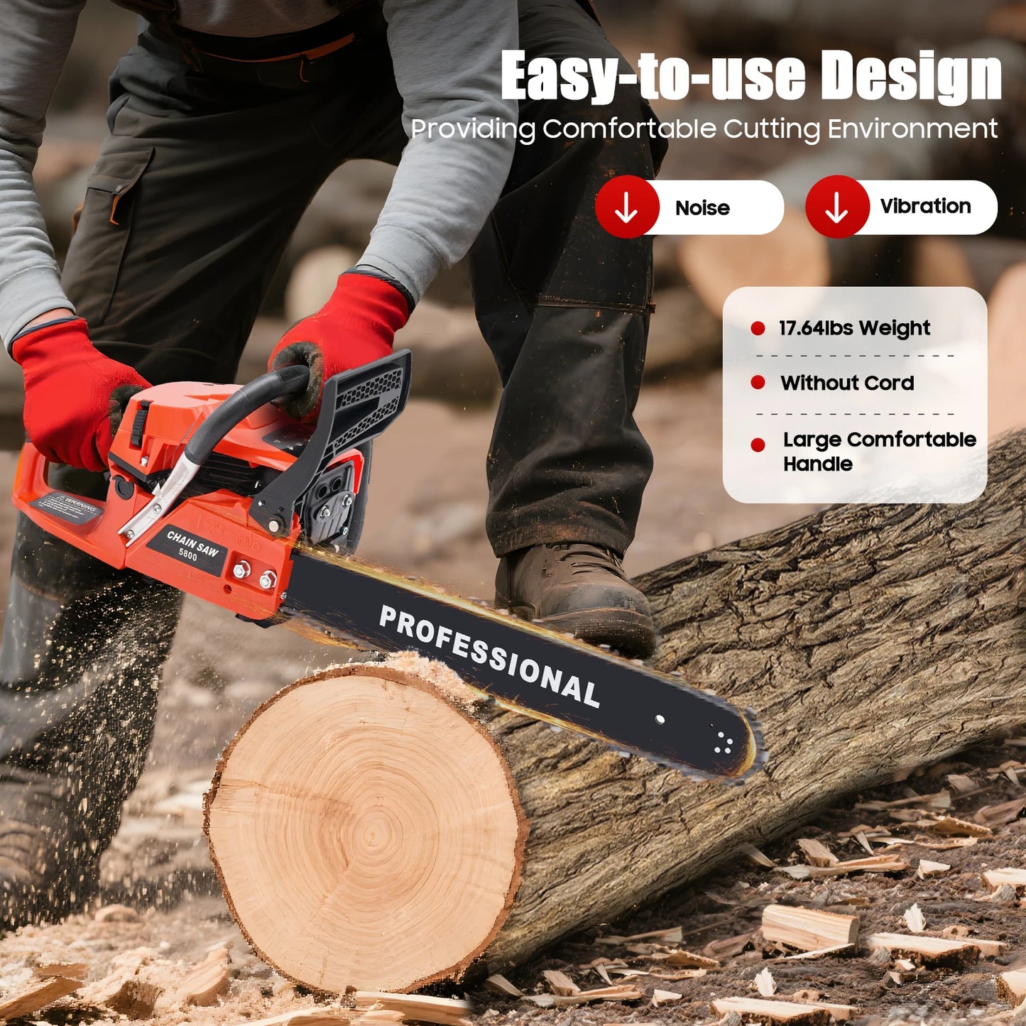 Gas Chainsaw Two Stroke High Performance Saw Wood Cutting Pruning