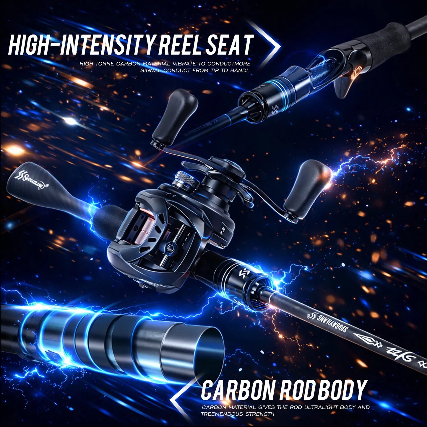 Sougayilang DC Baitcasting Reel And Carbon Rod Combo 7.2 To 1 Gear Ratio