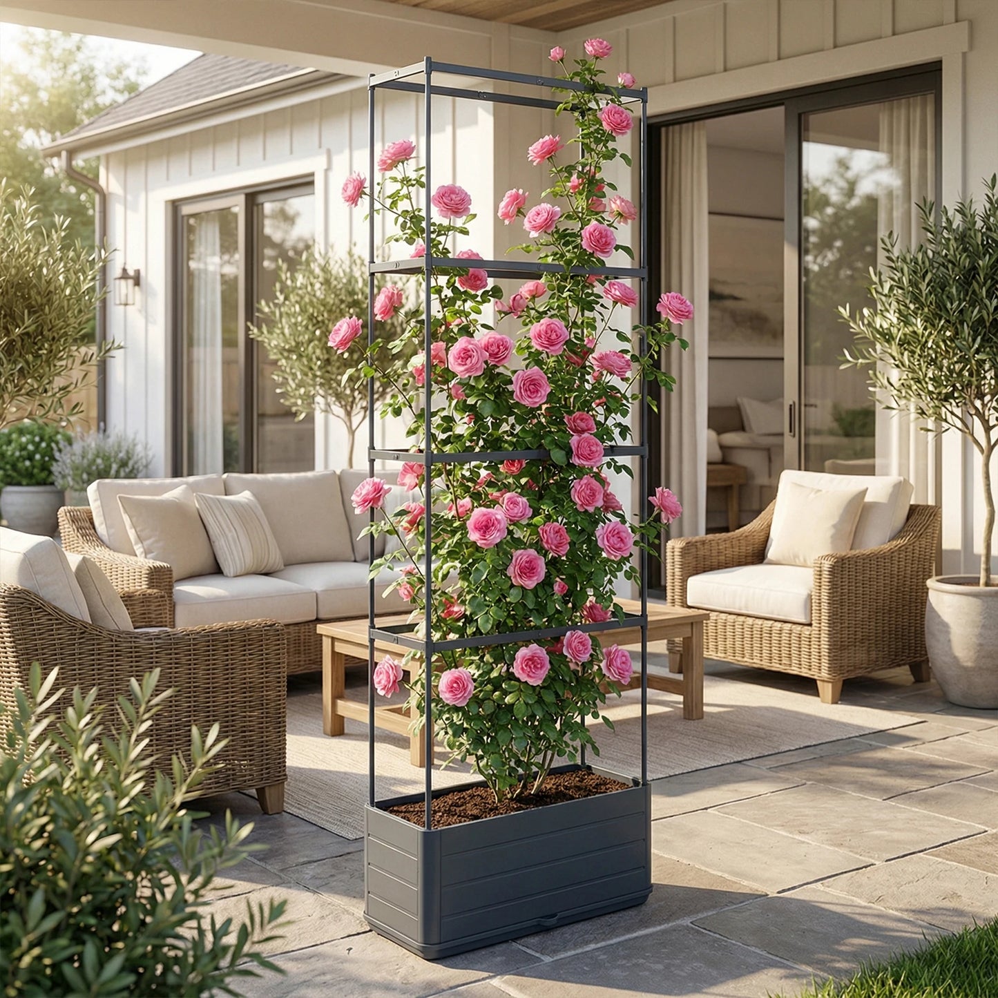 Raised Garden Bed Planter With Trellis Self Watering Plant Support