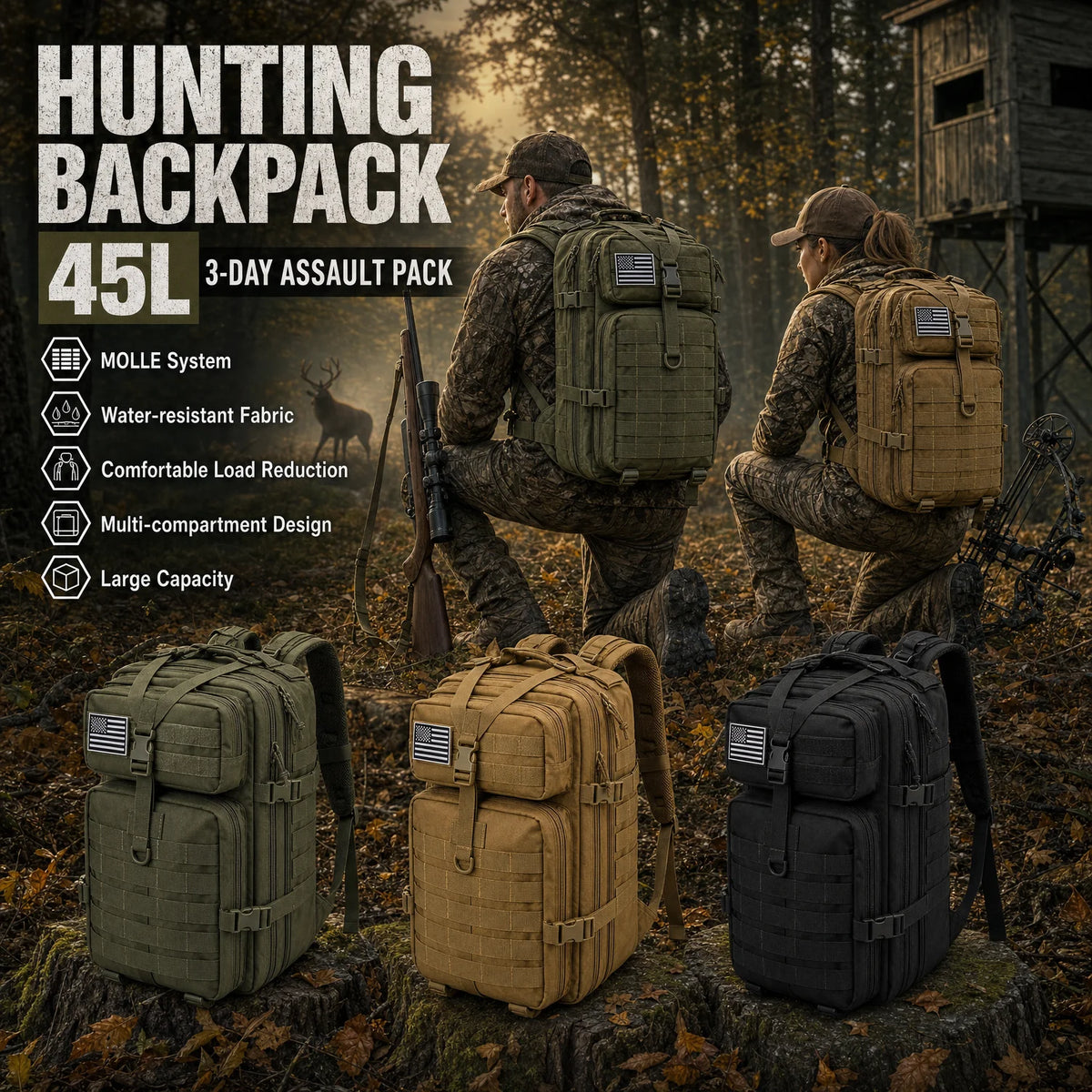 ReFire Gear Tactical Hunting Backpack Molle Water Resistant Outdoor Rucksack - Parry's Picks