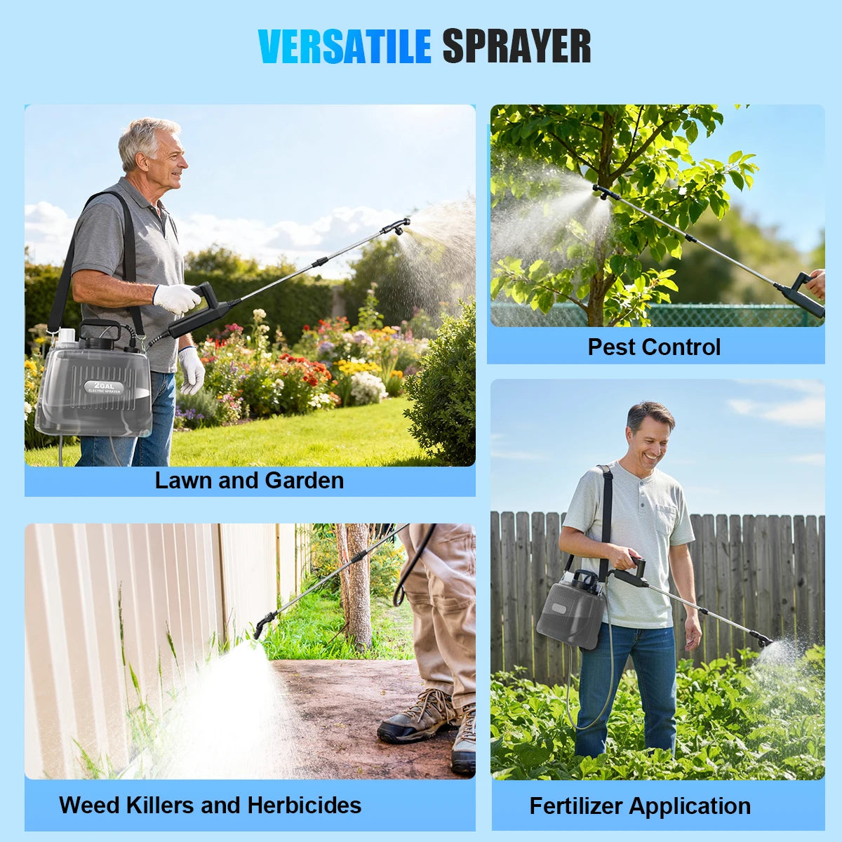 Battery Powered Garden Sprayer With Three Pressure Levels Extendable Wand