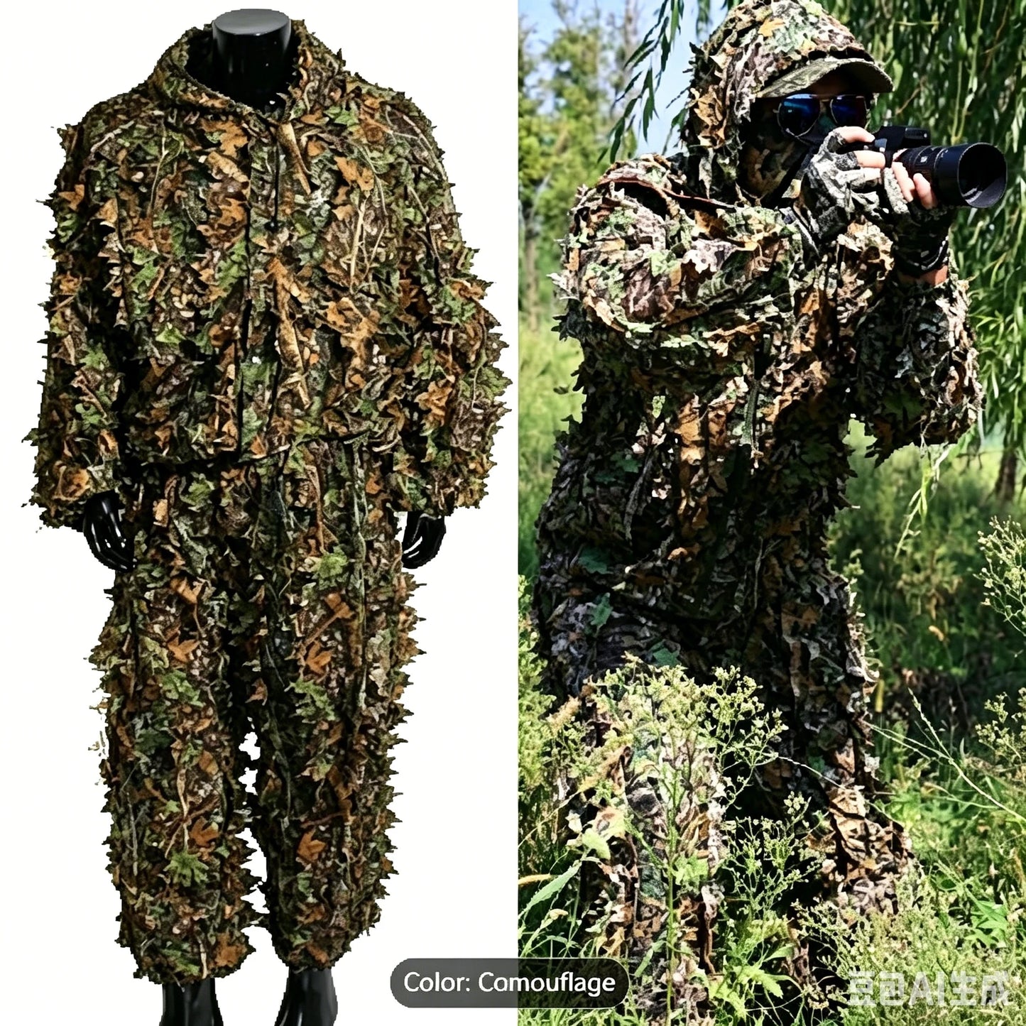Lightweight Hooded Ghillie Suit With Breathable Camouflage For Hunting