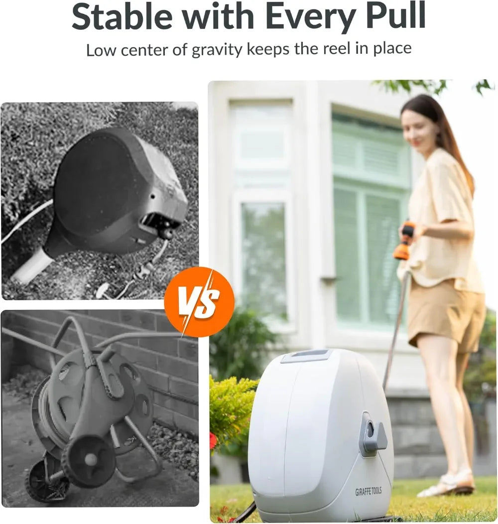 Retractable Garden Hose Reel Auto Rewind Ground Mount 360 Swivel