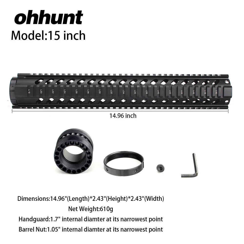 Ohhunt Free Float Quad Rail Handguard For AR15 M4 M16 Picatinny