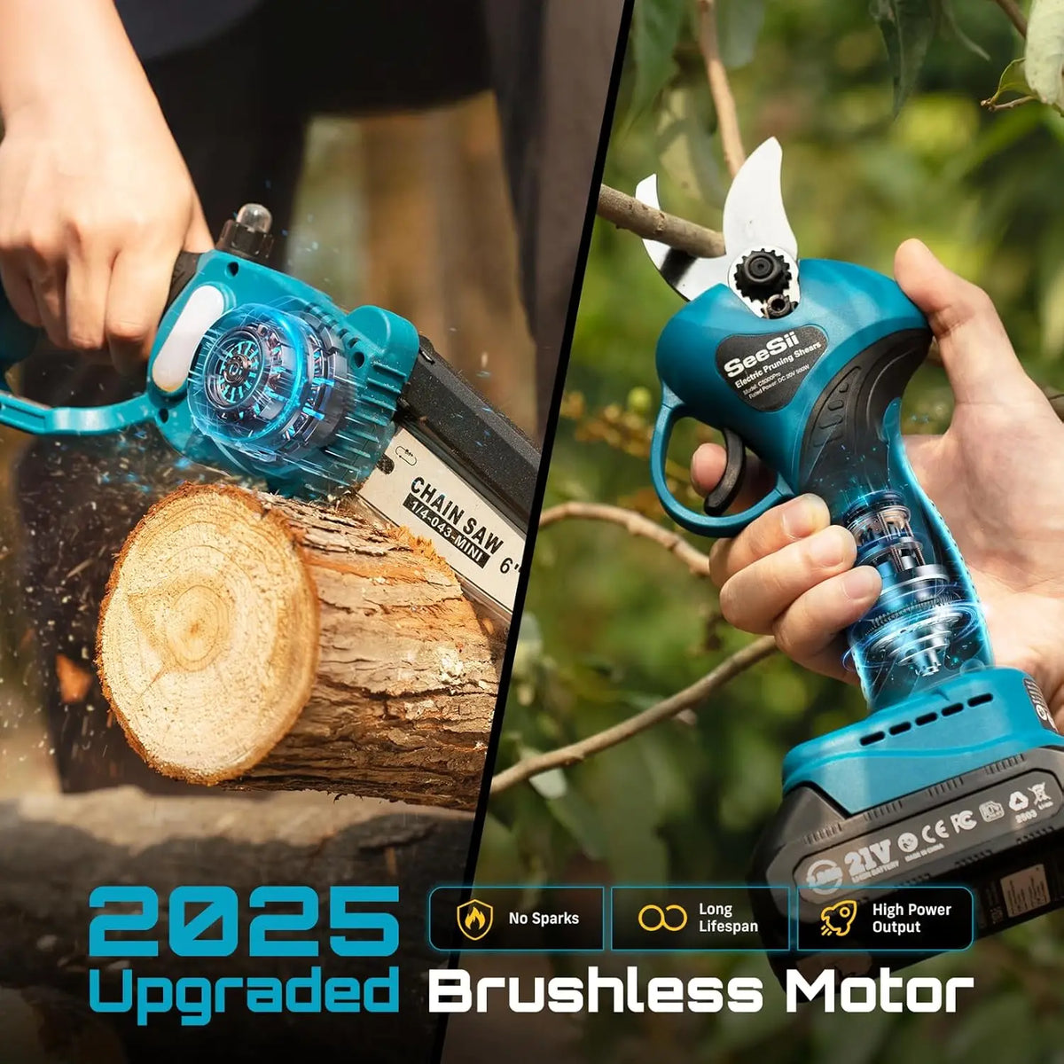 Seesii Cordless Brushless Mini Chainsaw and Pruning Shears Combo - Parry's Picks