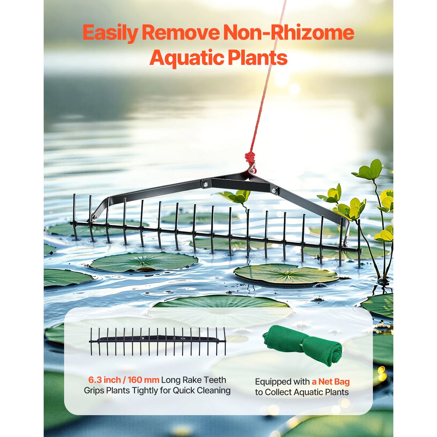 SucceBuy Aquatic Weed Rake With Nylon Rope For Pond And Lake Debris