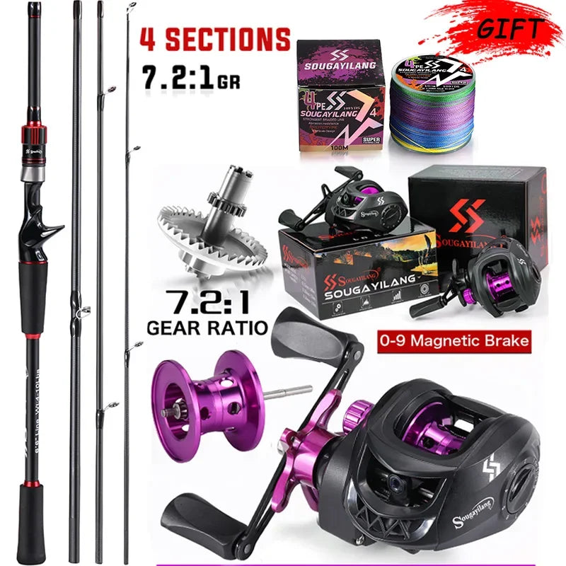 Sougayilang Baitcasting Rod And Reel Combo With 7.2 To 1 Gear Ratio