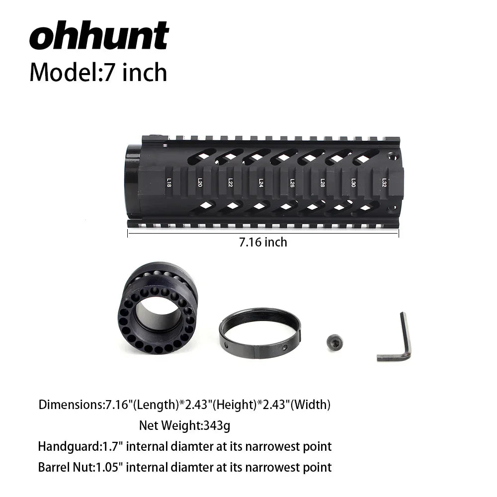 Ohhunt Free Float Quad Rail Handguard For AR15 M4 M16 Picatinny