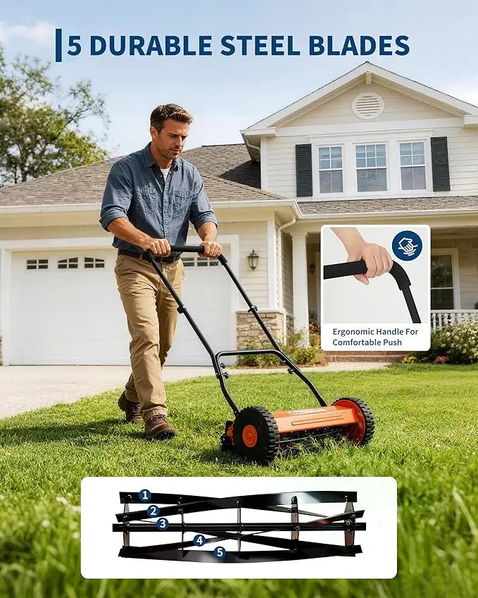 Manual Push Lawn Mower Walk Behind For Yards And Garden