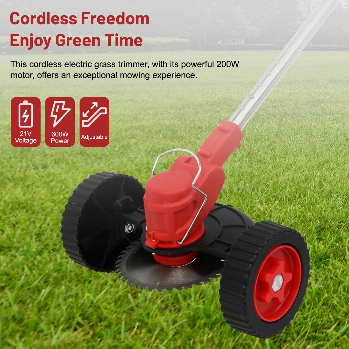 3 In 1 Cordless Grass Trimmer Edger With Wheels 21V Battery Included