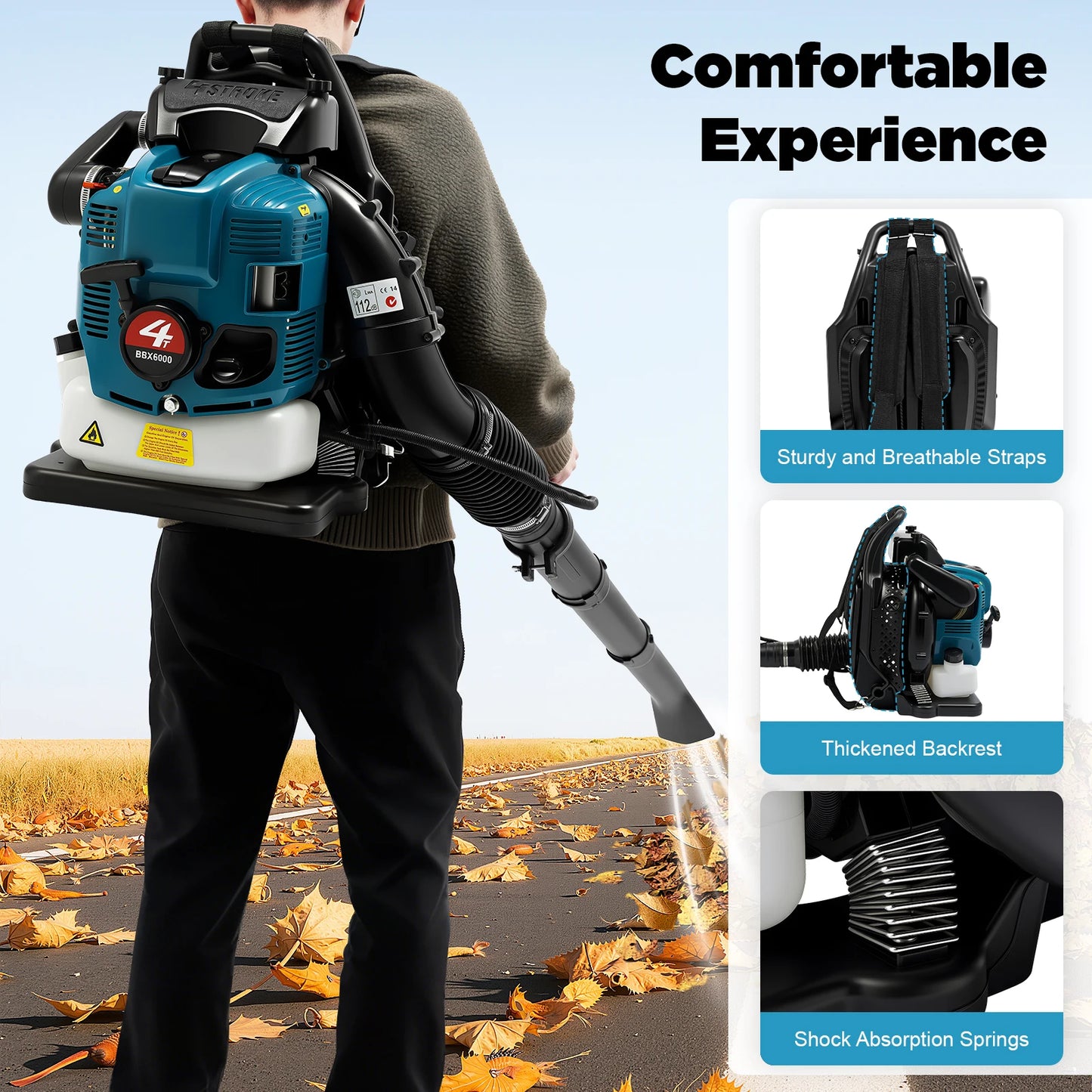 Bymaocar 4 Stroke 75.6cc Backpack Leaf Blower 2600W
