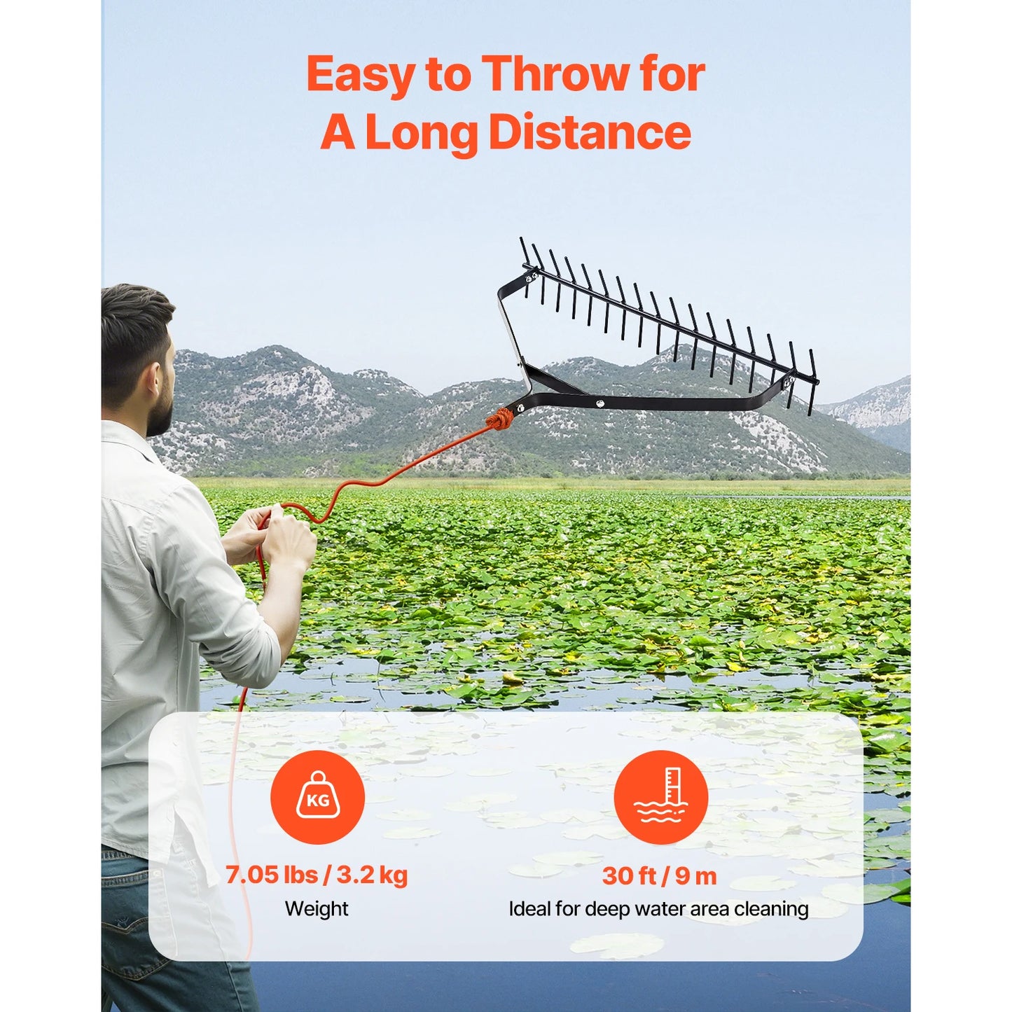 SucceBuy Aquatic Weed Rake With Nylon Rope For Pond And Lake Debris