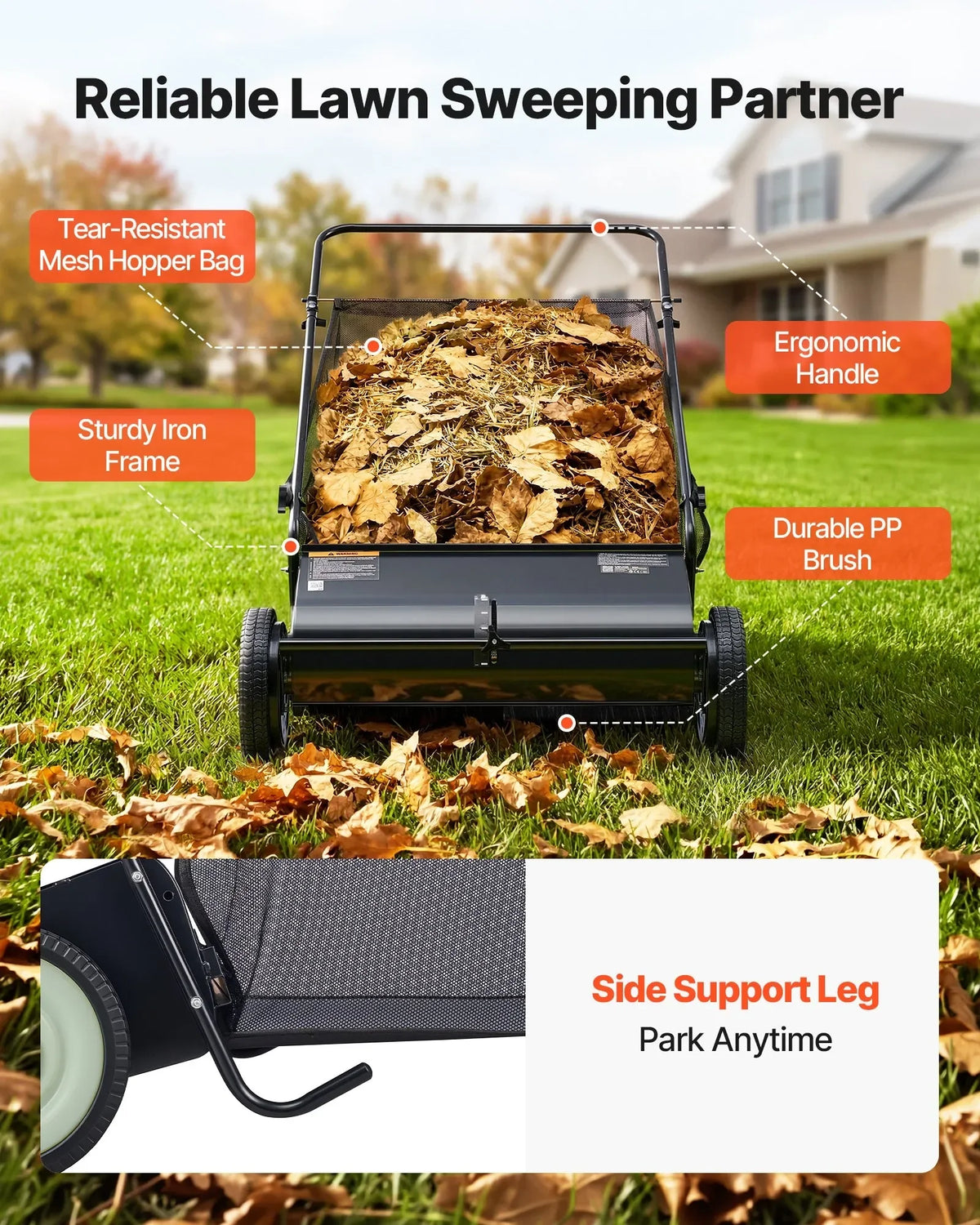 Push Lawn Sweeper Leaf and Grass Collector with Four Brushes - Parry's Picks