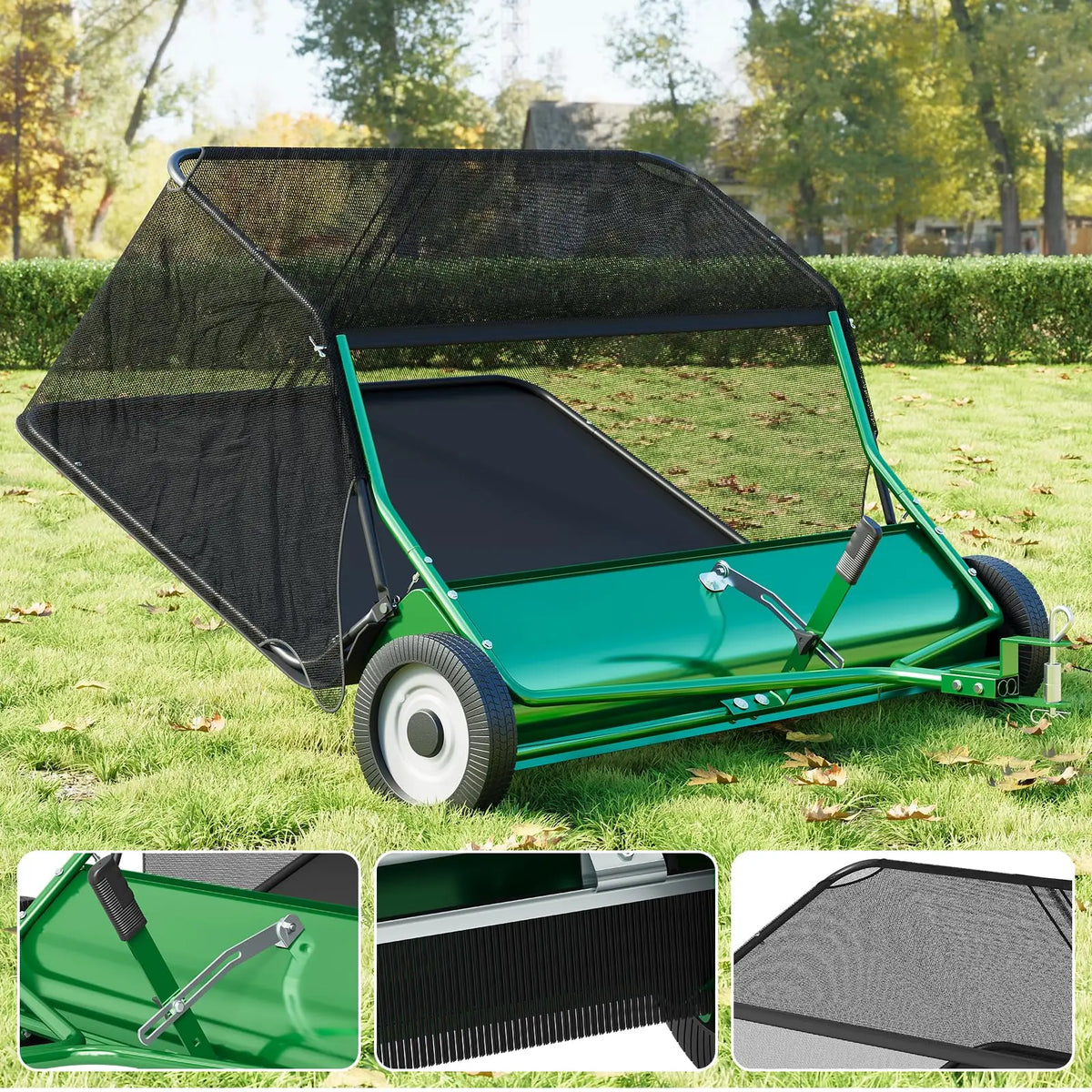 HiMISS Heavy Duty Tow Behind Lawn Sweeper and Leaf Collector - Parry's Picks