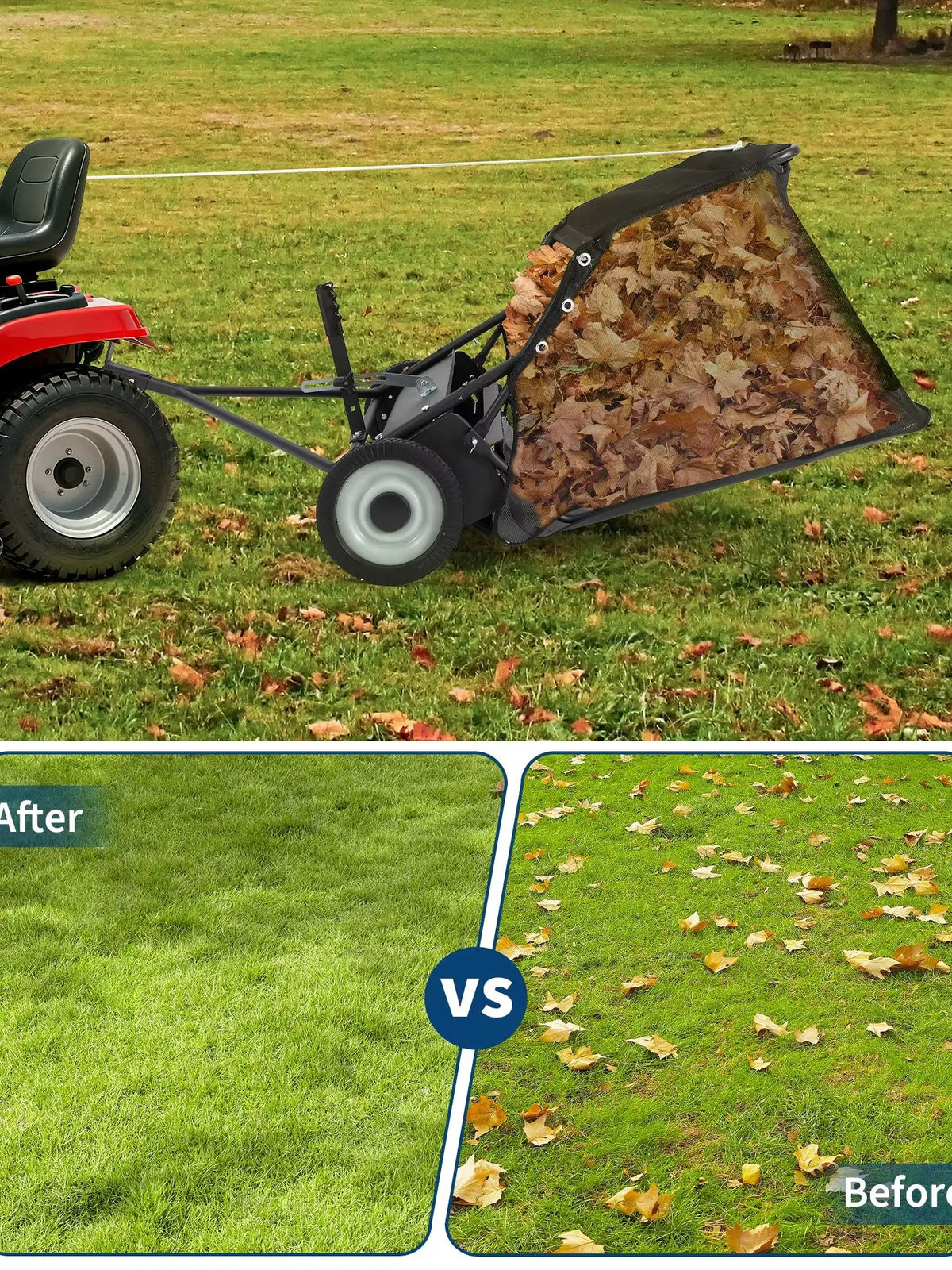 HiMISS Heavy Duty Tow Behind Lawn Sweeper and Leaf Collector - Parry's Picks