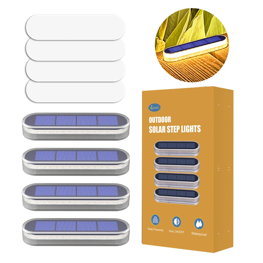 4 Pack Solar Deck Lights IP68 Waterproof Auto On Off LED Step Lights For Path