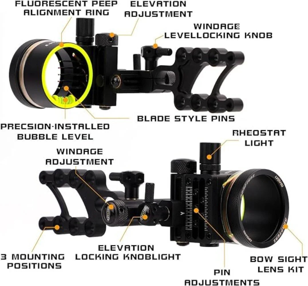 Five Pin Bow Sight Fiber Optic 0.019 Inch Adjustable Alloy